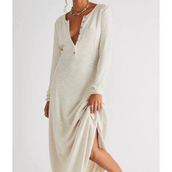 Free People Dresses & Skirts - Free People Beach - Cream Miles of Henley Maxi Dress Natural Sweater, Medium